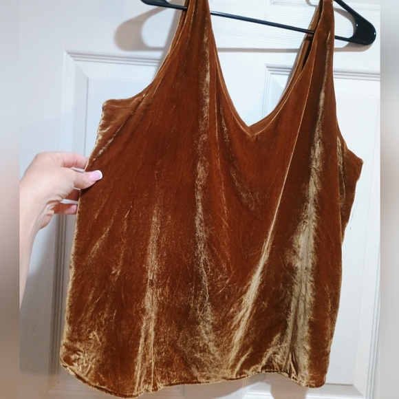 Velvet V-Neck Tank Top in Brown - Picture 2 of 6